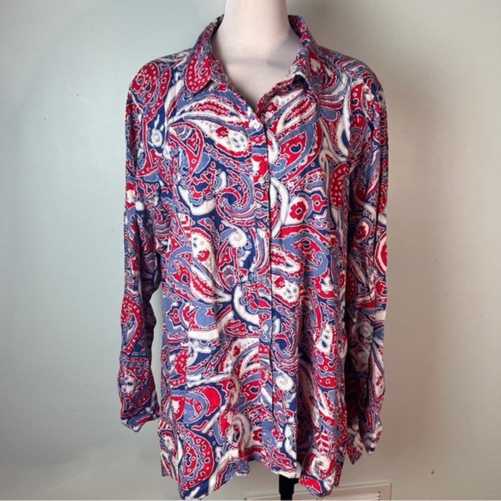 Westbound Red and Blue Oversized Linen Button Down Shirt